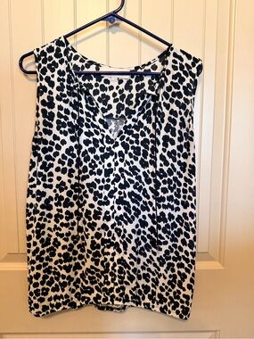 LOFT Black and White Leopard Print Sleeveless V-Neck Camisole